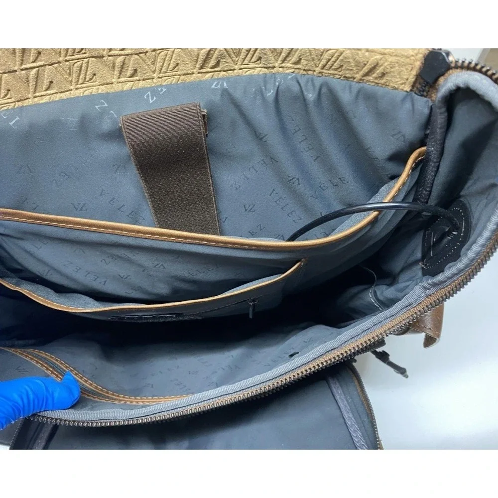 Velez Artisan Designer Leather Backpack Knapsack Brown Woven Accent Travel Bag